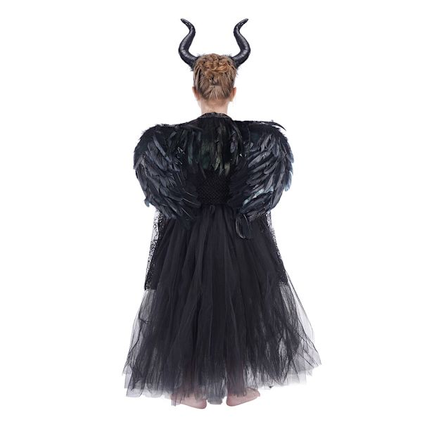 Halloweenklänningar för flickor Maleficent Häxa Cosplay Flickdräkt Barn Prinsessklänning Karneval Party Ond Drottning Flickor Tutu Klänning 2-3Y Maleficent set E