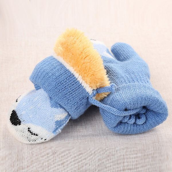 3-vuotiaiden lasten sarjakuva kettukinttaat talven lämpimät tyttöjen käsineet neulotut taaperoiden hampaiden tuloon tarkoitetut lapaset kaksinkertaiset neulekäsineet Red