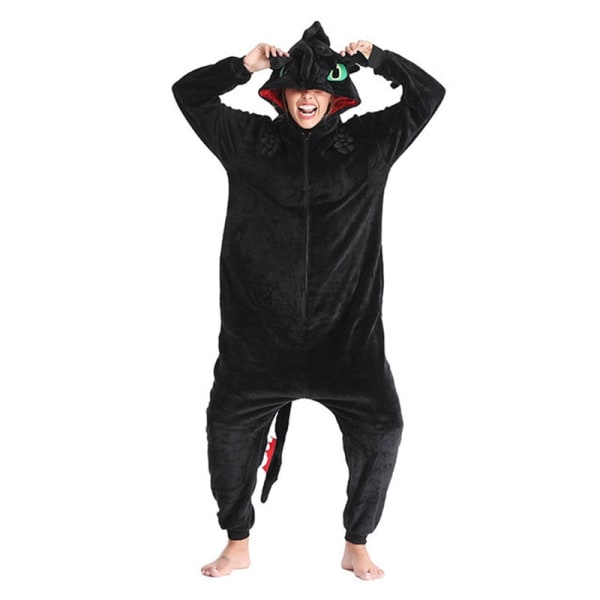 Sådan Træner Du Din Drage Tandløs Kigurumi Kvinder Vinter Flanel Dyre Onesie Sød Cosplay Nattøj Jumpsuit Pyjamas Black XS
