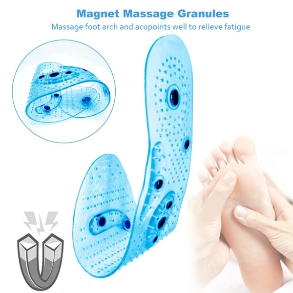 Unisex Magnetiska Massageinlägg Fot Akupressur Skosulor Terapi Bantningsinlägg för Viktminskning Transparent Blue M EU40-44