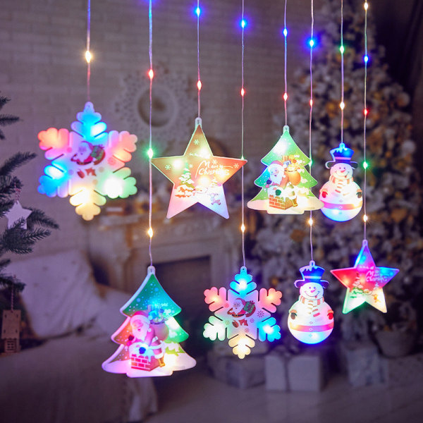 Dekorativ Julemåne Lys Gummiledning Gardinlys Farget Lys Butikk Julestemning Layout Vanntett Lyslenke Color Star Moon