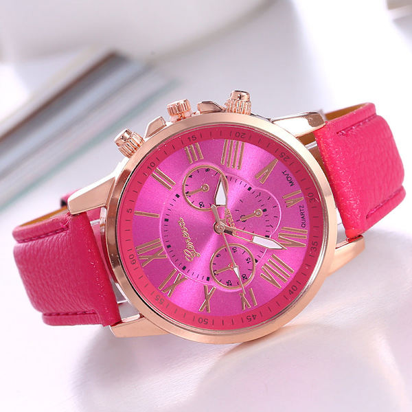 Ur Geneva Quartz Urrem Dame Mode Dameur Skala Herreur Rose Red
