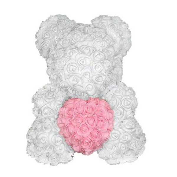 40cm Rosbjörn Hjärta Konstgjord Blomma Ros Nallebjörn För Kvinnor Alla Hjärtans Dag Bröllop Födelsedag Julklapp White pink 40CM