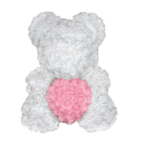 40cm Rose Bear Heart Konstgjord Blomster Rose Nalle För Kvinnor Alla hjärtans bröllop Födelsedag Julklapp White pink 40CM