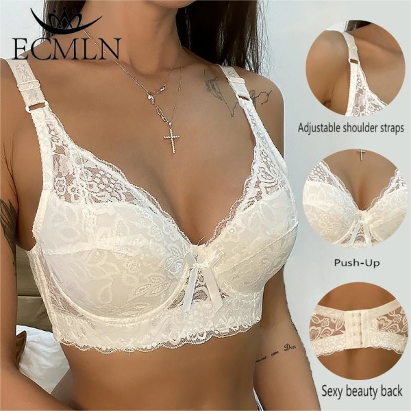 Dame Broderi BH Anti-hæng Samlet BH Bøjle Åndbar Justerbar BH Push-up BH'er Plus Størrelse 80B-105D Beige 36/80