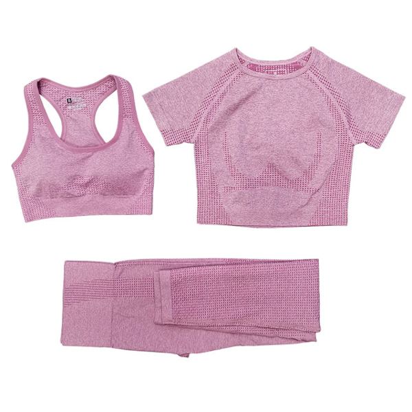 Yoga Sett Treningsskjorter Sportsbukser BH Gym Klær Kort For Kvinner 3pcs ShortPink S