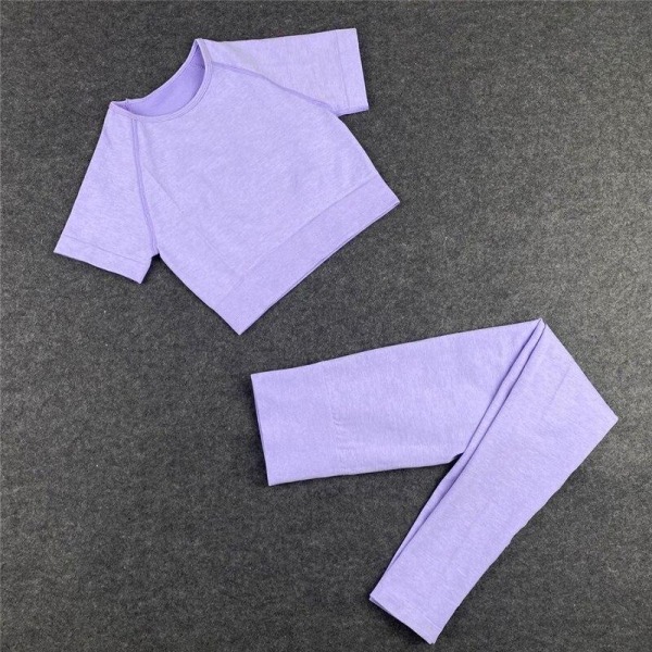 Yoga BH Crop top Sport BH Workout Outfit Seamless Polyester Gym Set 2pcs Pink2 S