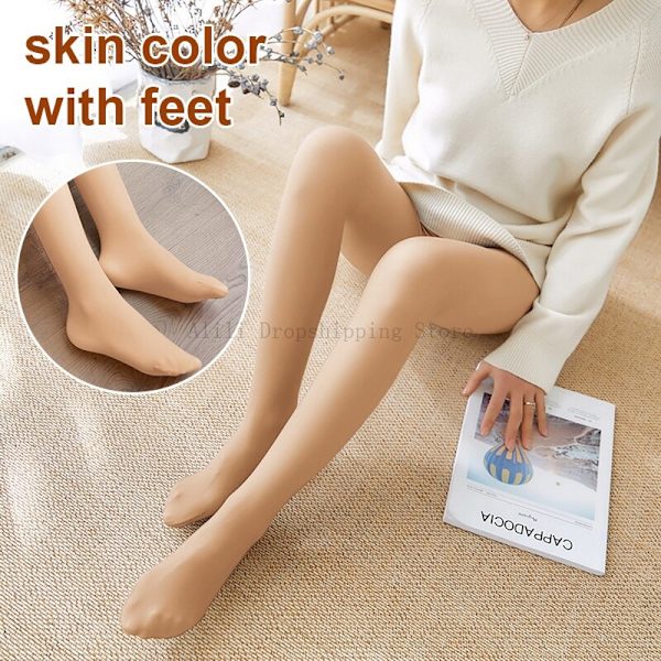 Vuoratut sukkahousut, ihonväriefekti, naisten talvi, läpikuultavat sukat, lämpöfleece-trikoot, naisten pehmosuklahousut, lämpimät leggingsit skin color with feet 85g Thin (Spring)