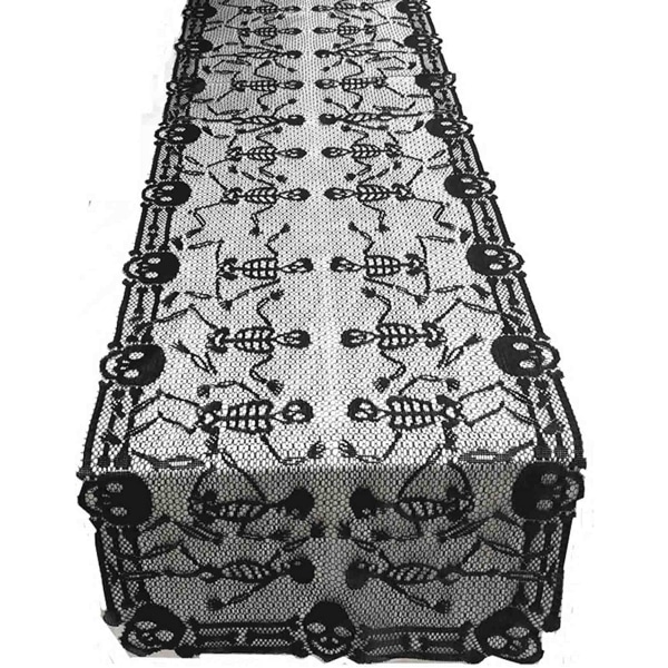 Halloween bordsduk Spider Web Öppen spis Handduk engångs svart spindelnät lampskärm Dekorativ bordslöpare Set G skull table runner 46x200cm Black