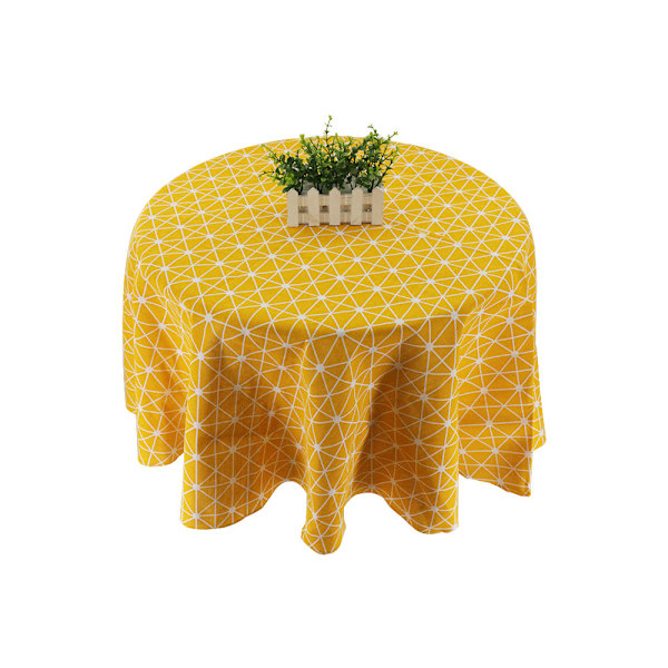 Japansk stil duk bomull lin rund bordduk nordisk borddeksel for hjem bryllupsfest dekorasjon trykt hvit gul C04 150cm