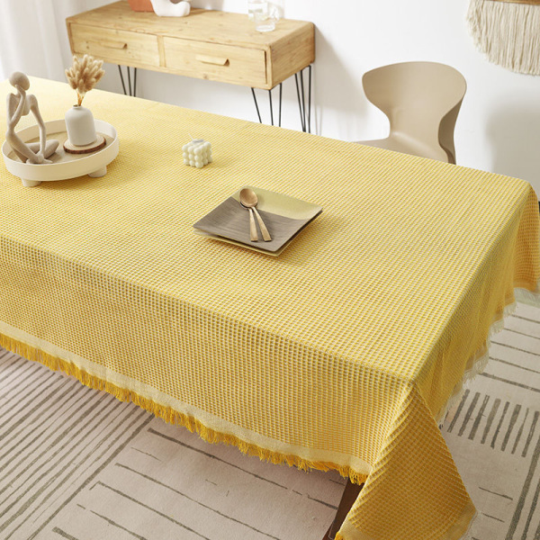 Högtemperaturbeständig Bordsduk i Bomullslinne Ins Stil Japansk Våffla Förtjockad Enfärgad Semester Hem Bordsduk Autumn Yellow (thickened) 180-260cm