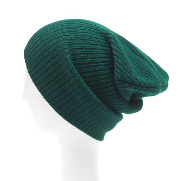 Ullstickad mössa för män och kvinnor, enfärgad, passar till allt, höst-vintermode, varmt öronsskydd, flätad mössa för vuxna Dark green Average size
