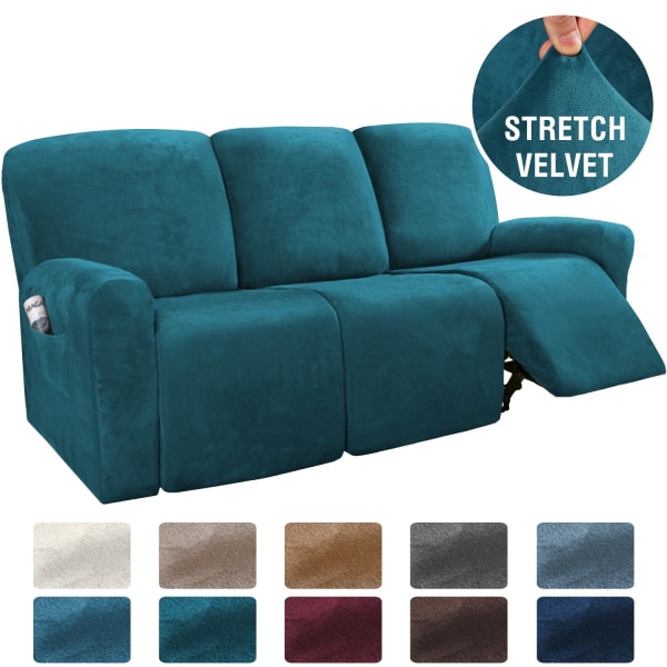 Stretch 1-2-3-sits All-inclusive Elastiska vilstolssoffor Cover Halkfritt Cabriolet Liggande Relax Fåtölj Cover Sky Blue-Velvet 2 Seat Split 6 piece