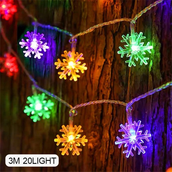 Led Snowflake Fairy String Lights Julgran Toppers Party Sovrum Utomhusdekorationer USB små färgade lampor nyår Multicolor-3m