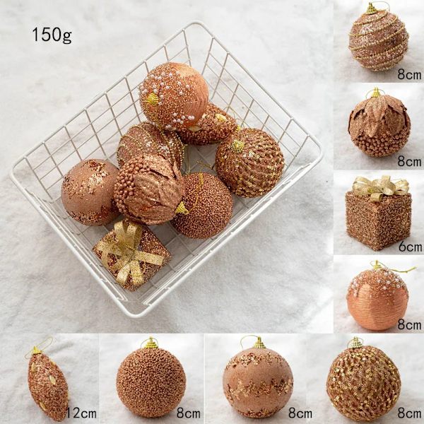 Joulupallo Maalattu Pallo Kultainen Hopeinen Samppanja Glitter Tähtiä Joulukuusi Ripustus Ikkunakoriste Pieniä Lahjoja Leluja rose gold 8pcs
