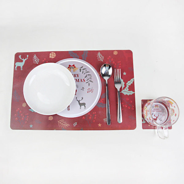 Juledekoration Kreativ Jul PVC Tryk Bordmåtte Kopmåtte Hver 6 Pakke 12 stk Christmas deer