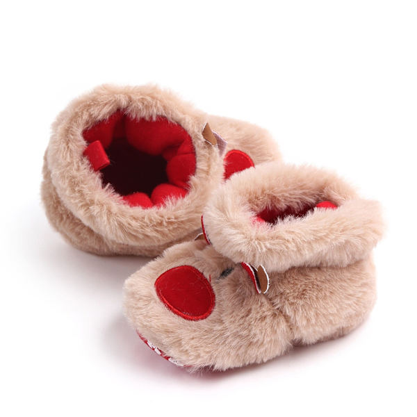 Baby Jul Plysch Djur Skor Småbarn Spädbarn Flickor Pojkar Prewalker Sneakers Varma Skor Päls Skor Vinter Red 0-6 Months