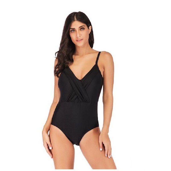 Tyttöjen uimapuku plus-koko bikini naisten yksivärinen risti yksiosainen ohut ja hengittävä uima-asu Dark Blue 4XL