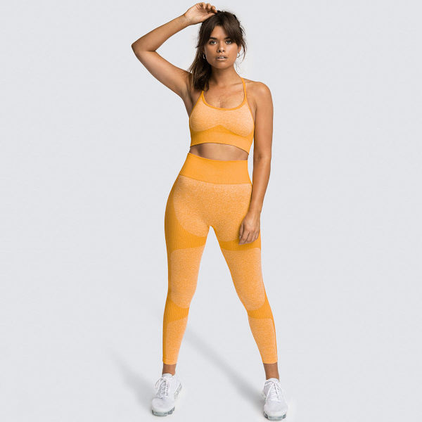Europæisk og amerikansk hurtigtørrende yoga vestdragt, professionel sports løbe sømløs trænings-BH og cropped bukser sæt 9154AB bra set-dark green M
