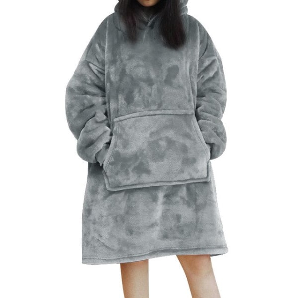 Oversized Hættetrøjer Sweatshirts Kvinder Tæppe med Ærmer Vinter Hætte Fleece Sweatshirts Kæmpe TV Tæppe Damska Sudadera Mujer Fur Pocket Blue One Size For All