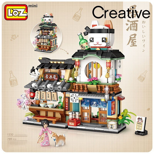 LOZ byggeklodser japansk-inspireret gadebillede izakaya akvatiske produkter butik mini små partikler samlet legetøj puslespil pige dreng 1232 without box