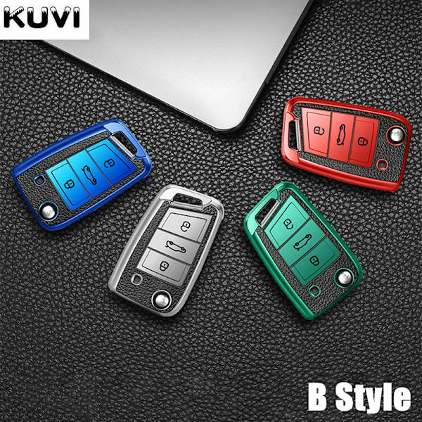 Tarjous Nahka TPU Auton Avaimen Kotelo Suojus Avaimenperä Polo Tiguan Passat Golf MK Jetta Skoda Kodiaq Superb Octavia Seat C Style red
