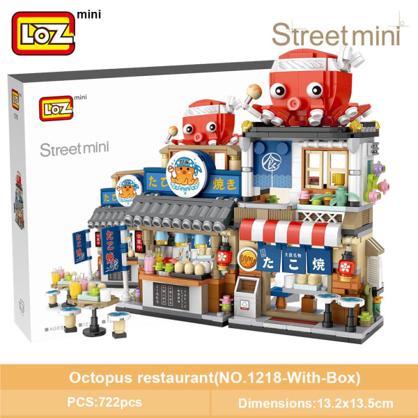 LOZ Mini Byggeklodser Japansk Mini Gadeudsigt foldbar madgade Blæksprutte grill isbutik samle byggeklods legetøj 1218 Without Box