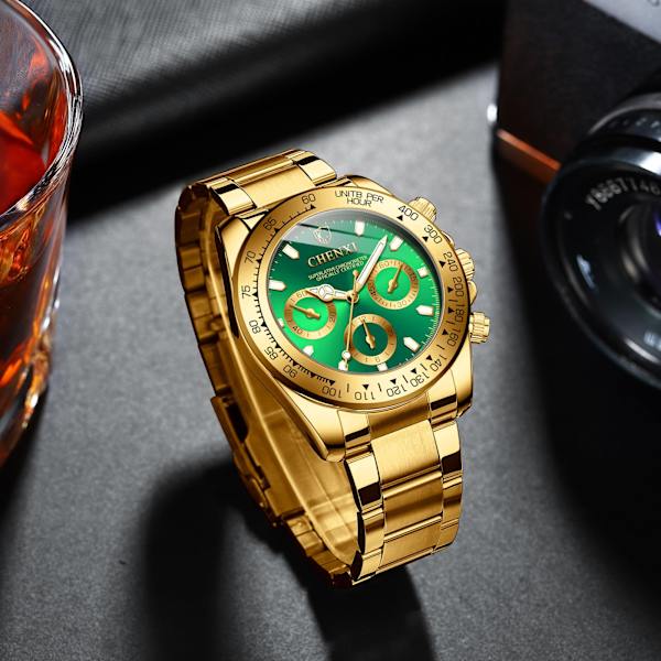 Herreur Business Ur Lysende Vandtæt Quartz Ur All golden green surface