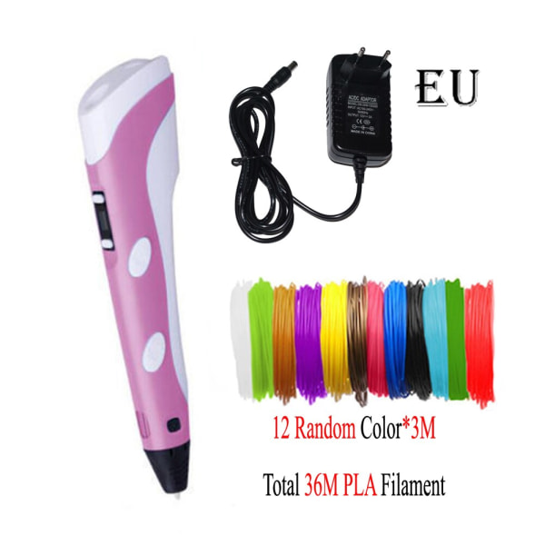 Dikale 3D Penn LED Skjerm DIY 3D Utskrift Penn PLA Filament Kreativ Leke Gave Til Barn Design Tegning 3D Skriver Penn Tegne Stift PLA Filament Yellow EU 3Mx12