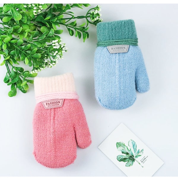 Lasten Käsineet Talvi Yhtenäinen Paksuuntuva Plus Velvet Halter Käsineet Lapsille Taapero Ulkona Pidä Lämpimänä Neulotut Lapaset Narulla D(1-3 Years)