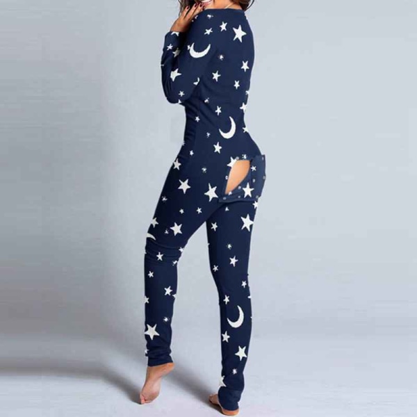 Höst och Vinter Dam Mode Hemmakläder Söt Tryck Funktionell Knäppt Flik Vuxna Sovkläder Hel Dräkt Pyjamas Red XL