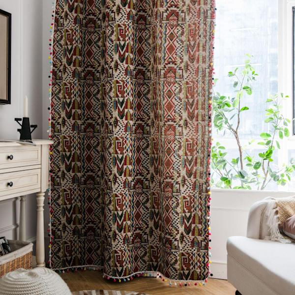 Boho Geometrisk Bohemsk Gardin For Soverom Stue Bomull Lin Trykte Dekorative Gardiner med Dusk Hjemmedekorasjon E0011 W150XH280