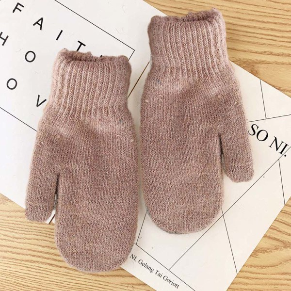 Damelag med dobbelt lag kaninhårhansker vinter Koreansk versjon ensfarget alle fingre vinter damehansker jentevotter Light gray One Size