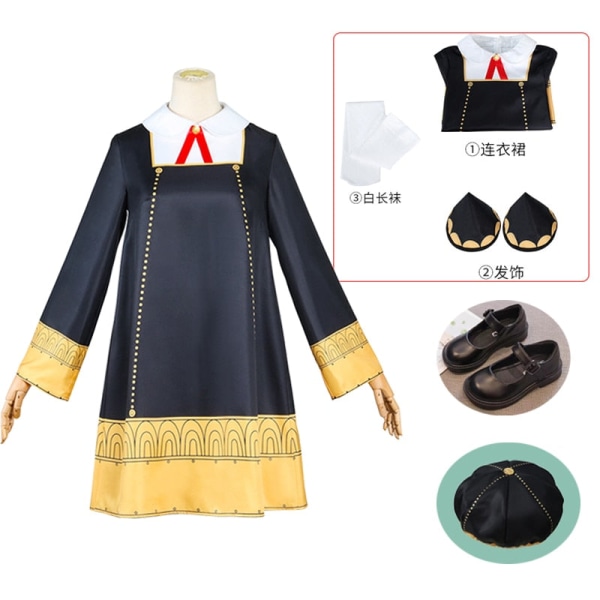 Anime SPY X FAMILY Anya Forger Cosplay Kostym Klänning Uniform Strumpa Halloween Karneval Fest Aldult Barn Kläder Karneval suit and wig 120