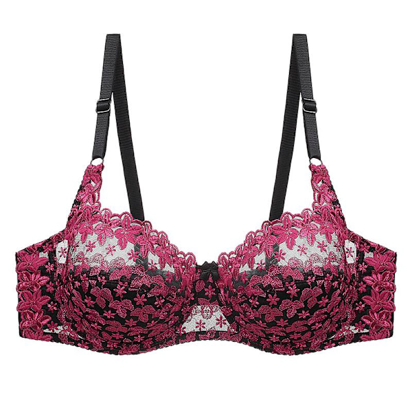 Sexig transparent BH med spetsbroderi för kvinnor, plus size behå, bralette, färgpatchwork-BH Red 80C