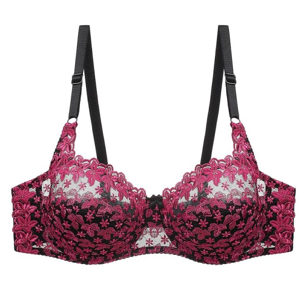 Sexig transparent BH med spetsbroderi för kvinnor, plus size behå, bralette, färgpatchwork-BH White 85C