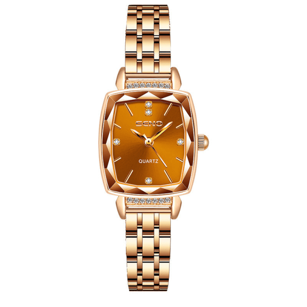 Quartz Vattentät Klocka Mode All-Match Solid Fint Stålbälte Icke-Mekanisk Klocka Liten Fyrkantig Klocka Rose gold Red Steel Belt