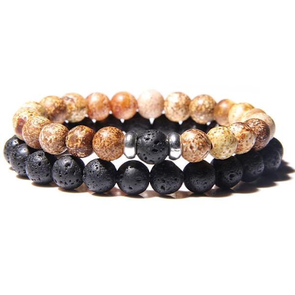 2 kpl/setti Pariskuntien etäisyysrannekorut miehille Musta laavakivirannekoru naisille puuhelmillä Charm Rannekorut Naiset Miehet rannekoru 1 Howlite 8mm 19cm