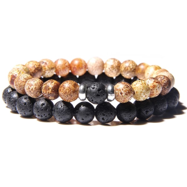 2 stk./sæt Par Distance Armbånd mand Sort Lava Sten Perler armbånd kvinde træ perler Charm Armbånd Kvinder Mænd armbånd 3 onyx 6mm 17cm