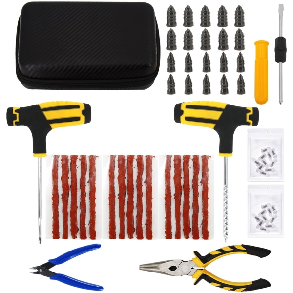Bil Däck Reparationsverktyg Kit Dubbsats Auto Cykel Punktering Plugg Garage Nåltång Vakuumfilm Spikskruvar Med Förvaringsväska Overseas CASE-B-26PCS