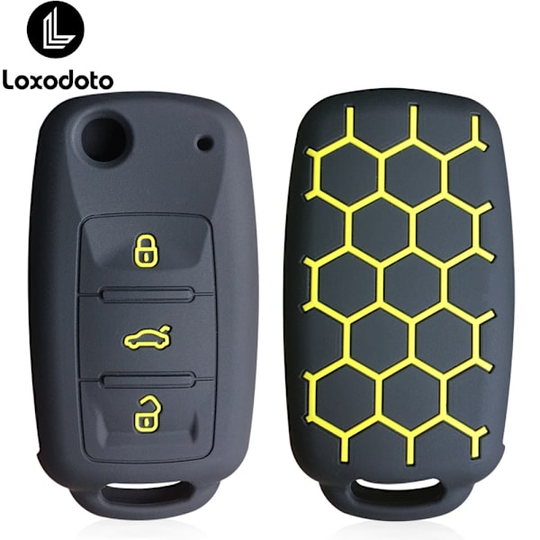 Silikon Fjernkontroll Bilnøkkel Deksel Nøkkelring for Touran Caravelle Polo Golf 6 Passat B5 for Skoda Fabia Octavia A5 black(yellow button)