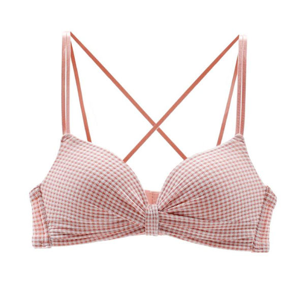 Sexig Rutig Underkläder Bekväm Trådlös BH för Kvinnor Djup Urringning BH Multiway BH A B Kupa Pink 32B