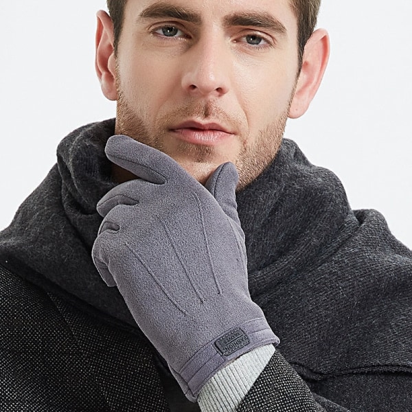 Herr Höst Vinter Mocka Plus Sammet Håll Värmen Pekskärm Utomhus Sport Handskar Mode Solid Elasticitet Kör Cykling 315-grey One Size