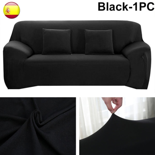 Elastiskt cover för vardagsrum Enfärgade sofföverdrag Stretch cover Hörn 1/2/3/4 Sits L Form Soffa Behöver Köp 2st Black--1PC 1 seat 90-140cm