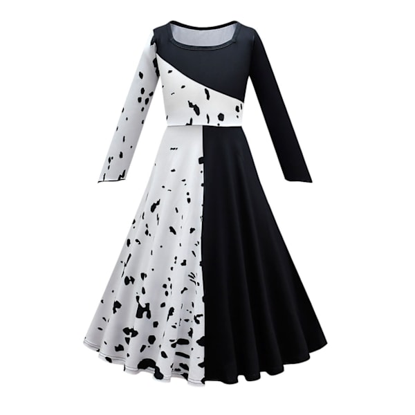 Elokuva Cruella De Vil Cosplay Asut Lasten Puku Mustavalkoinen Piikatytön Mekko Halloween Juhlapuku Viitalla Peruukilla 805893-piece set 02 140