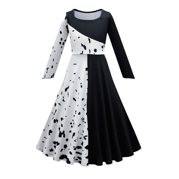 Film Cruella De Vil Cosplay Kostymer Barnklänning Svart Vit Maid Dress Halloween festklänning med kappa peruk 805893-piece set 01 130