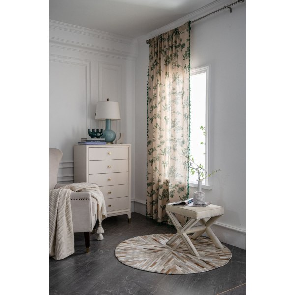 Puuvilla- ja pellavakangasverho, painettu vihreä mäntykäpy-kuvio, aamiaismajoitusverho, puolivarjo keittiön oviverho Green Pine fruit-wear Rod 150*260