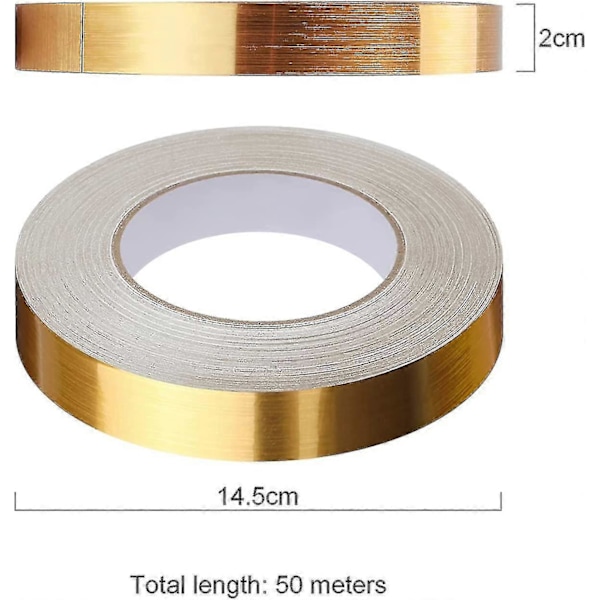 Flisefolie Selvklæbende Dekorativ Tape, Vandtæt Fugetape, til Gulve, Vægge, Lofter, Døre og Vinduer, Boligindretning (1*(2cm*50m), Guld
