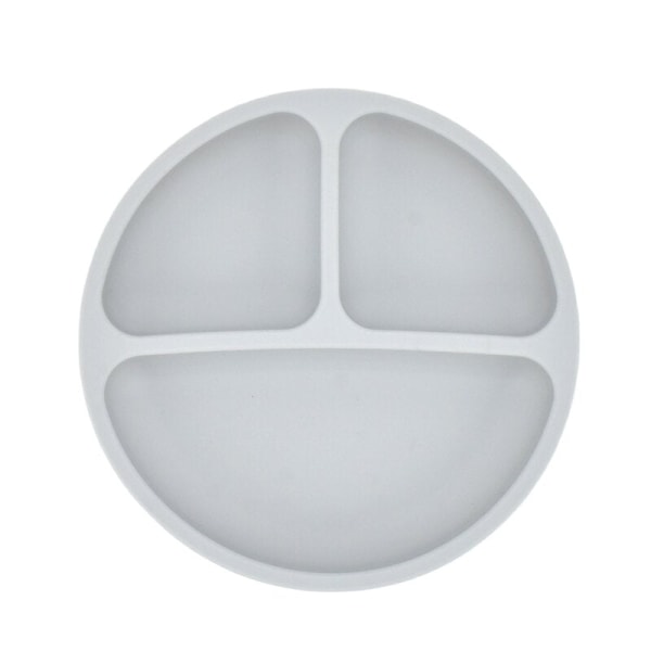 Baby Silikon Matset Solid Söt Leende Tecknad Barn Servis Småbarn Träning Porslin Barn Matningsskålar BPA FRI Light Grey