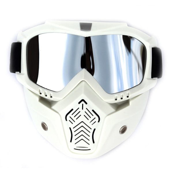 Lumilautailu naamio moottorikelkkailuun, laskettelulasit, tuulenpitävät suojalasit motocrossiin suukappaleella Sand white frame silver plated sheet 17cm